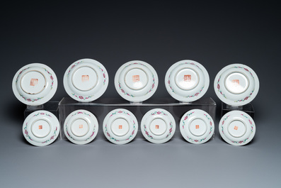 Nine Chinese famille rose cups and seventeen saucers for the Straits or Peranakan market, 19th C.
