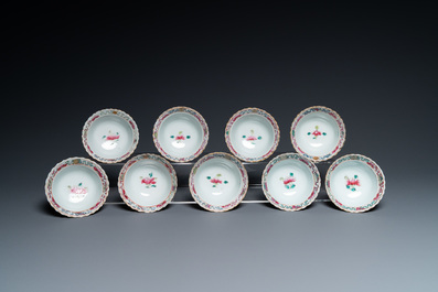 Nine Chinese famille rose cups and seventeen saucers for the Straits or Peranakan market, 19th C.