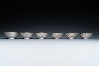 Twelve Chinese silver 'dragon and phoenix' bowls, Republic