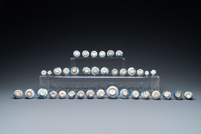 Thirty-seven Chinese blue and white miniature vases, Kangxi