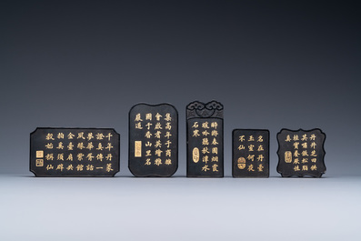 Vijf Chinese inktstenen in houten presentatiedoos, Republiek