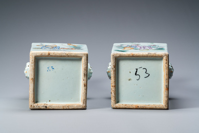 A pair of Chinese square qianjiang cai vases, 19/20th C.