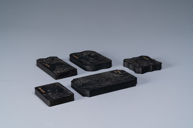 Five Chinese ink cakes in their wooden presentation box, Republic