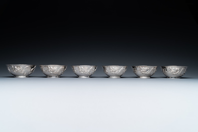 Twelve Chinese silver 'dragon and phoenix' bowls, Republic
