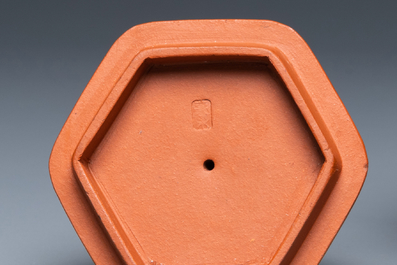 A Chinese reticulated double-walled Yixing stoneware teapot and cover, Kangxi