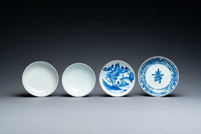Four Chinese blue and white 'Bleu de Hue' plates for the Vietnamese market, 19th C.