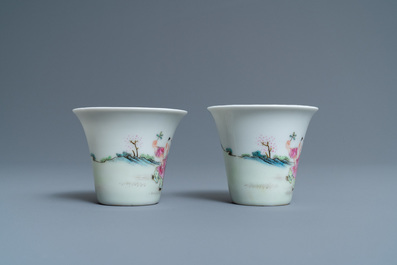 A pair of Chinese famille rose wine cups, Qianlong mark, Republic