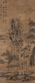 Dai Xi (1801-1860), inkt op papier: 'Bosrijk landschap'