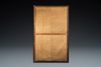 Drie grote Japanse geborduurde zijden panelen, Meiji, 19e eeuw