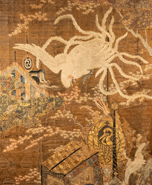 A large Japanese silk embroidery with a phoenix, Meiji, 19th C.