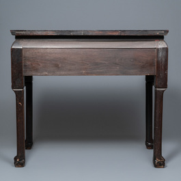 A Chinese wooden marble top table, 19/20th C.