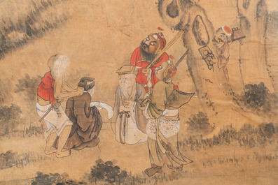 Ecole chinoise, encre et couleurs sur papier: 'Un des dix rois d'enfer', Qing