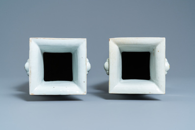 A pair of square Chinese qianjiang cai vases, 19/20th C.