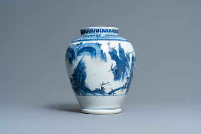 A Japanese blue and white Arita vase with a landscape, Edo, 17th C.