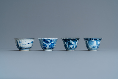 Eenentwintig Chinese blauw-witte schotels en achttien koppen, Kangxi