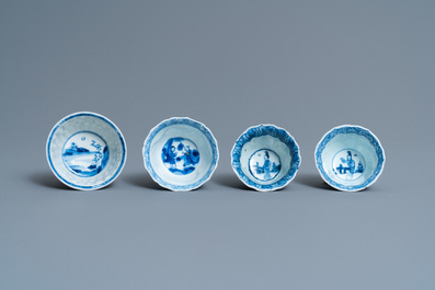Eenentwintig Chinese blauw-witte schotels en achttien koppen, Kangxi