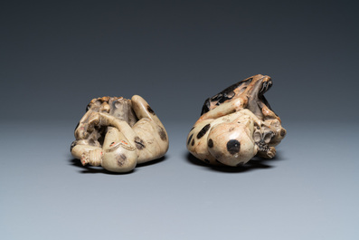 Two Chinese soapstone 'monkey' groups, 19th C.