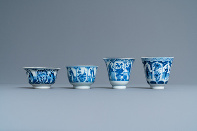 Forty-six Chinese blue and white cups and twenty-five saucers with 'Long Eliza', various marks, 19th C.