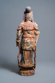 A large Chinese polychromed wooden figure of Guanyin, Qing/Republic