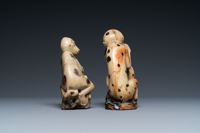 Two Chinese soapstone 'monkey' groups, 19th C.