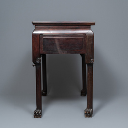 A Chinese wooden marble top table, 19/20th C.