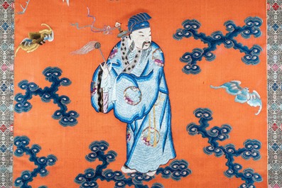Un panneau en broderie de soie figurant Lu Dongbin, Chine, 18/19&egrave;me