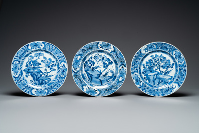Six Chinese blue and white dishes, Kangxi