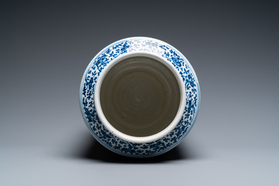 A Chinese blue and white soft paste 'sanduo' 'lantern' vase, Qianlong