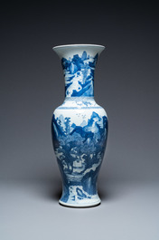 A large Chinese blue and white 'yenyen' vase with figures in a mountainous landscape, Kangxi