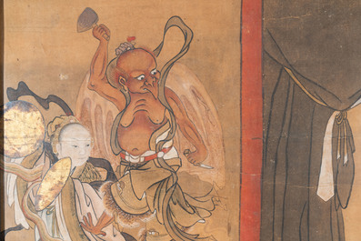 Chinese school, inkt en kleur op papier: 'E&eacute;n van de tien koningen van de hel', Qing