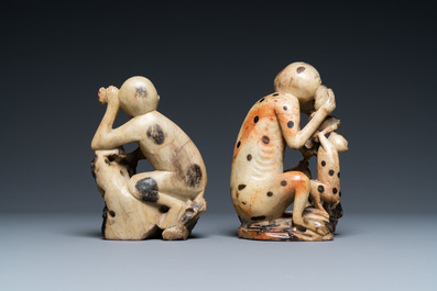 Two Chinese soapstone 'monkey' groups, 19th C.