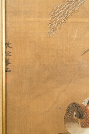 Chinese school, ink and color on silk: 'Landscape with birds', 17/18th C.