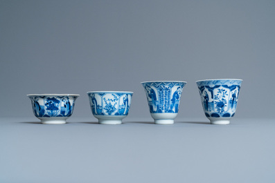 Forty-six Chinese blue and white cups and twenty-five saucers with 'Long Eliza', various marks, 19th C.