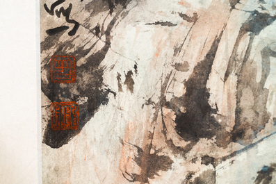 Chinese school, inkt en kleur op papier: 'Sluipende tijger', 20e eeuw