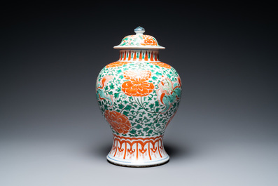 A Chinese famille verte 'Buddhist lions' vase and cover, Kangxi
