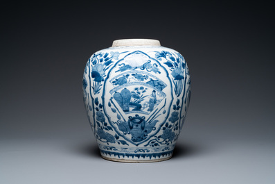 A Chinese blue and white jar with figurative medallions, Kangxi