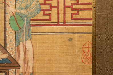 Chinese school, ink and color on silk: Eight erotic and romantic scenes, 18/19th C.