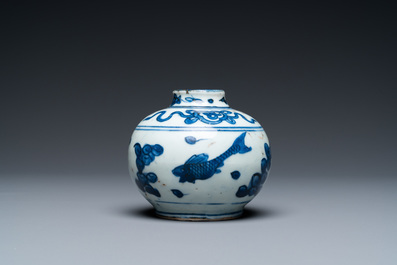 A Chinese blue and white 'carps' vase, Wanli