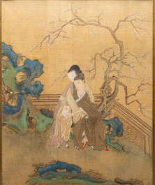 Chinese school, ink and color on silk: Eight erotic and romantic scenes, 18/19th C.