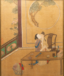 Chinese school, ink and color on silk: Eight erotic and romantic scenes, 18/19th C.