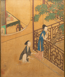 Chinese school, ink and color on silk: Eight erotic and romantic scenes, 18/19th C.