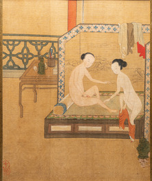 Chinese school, ink and color on silk: Eight erotic and romantic scenes, 18/19th C.