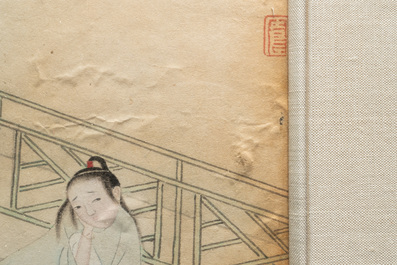 Chinese school, ink and color on paper: three narrative scenes, 19th C.