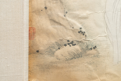 Chinese school, ink and color on paper: three narrative scenes, 19th C.