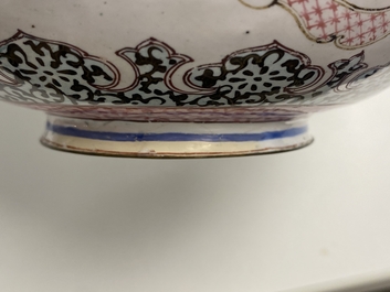 A Chinese Canton enamel teapot on warming stand, Qianlong