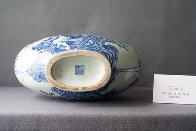 A large Chinese blue and white moonflask 'deer' vase, Qianlong mark and of the period