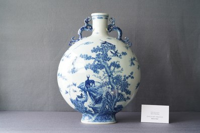 A large Chinese blue and white moonflask 'deer' vase, Qianlong mark and of the period