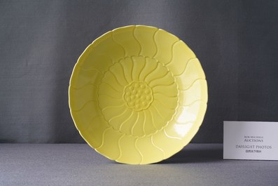 A Chinese monochrome yellow 'lotus' dish, Yongzheng mark, Republic