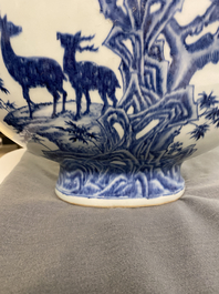 A large Chinese blue and white moonflask 'deer' vase, Qianlong mark and of the period