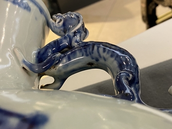 A large Chinese blue and white moonflask 'deer' vase, Qianlong mark and of the period